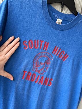 VTG South High Trojans Single Stitch Screen Stars USA Graphic Tee XL Fits M